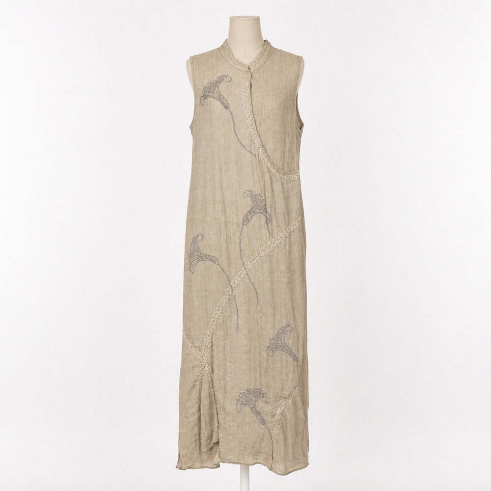 Floral Embroidered 100% Cotton Sleeveless Maxi Dress Size M Coastal Beach Boho